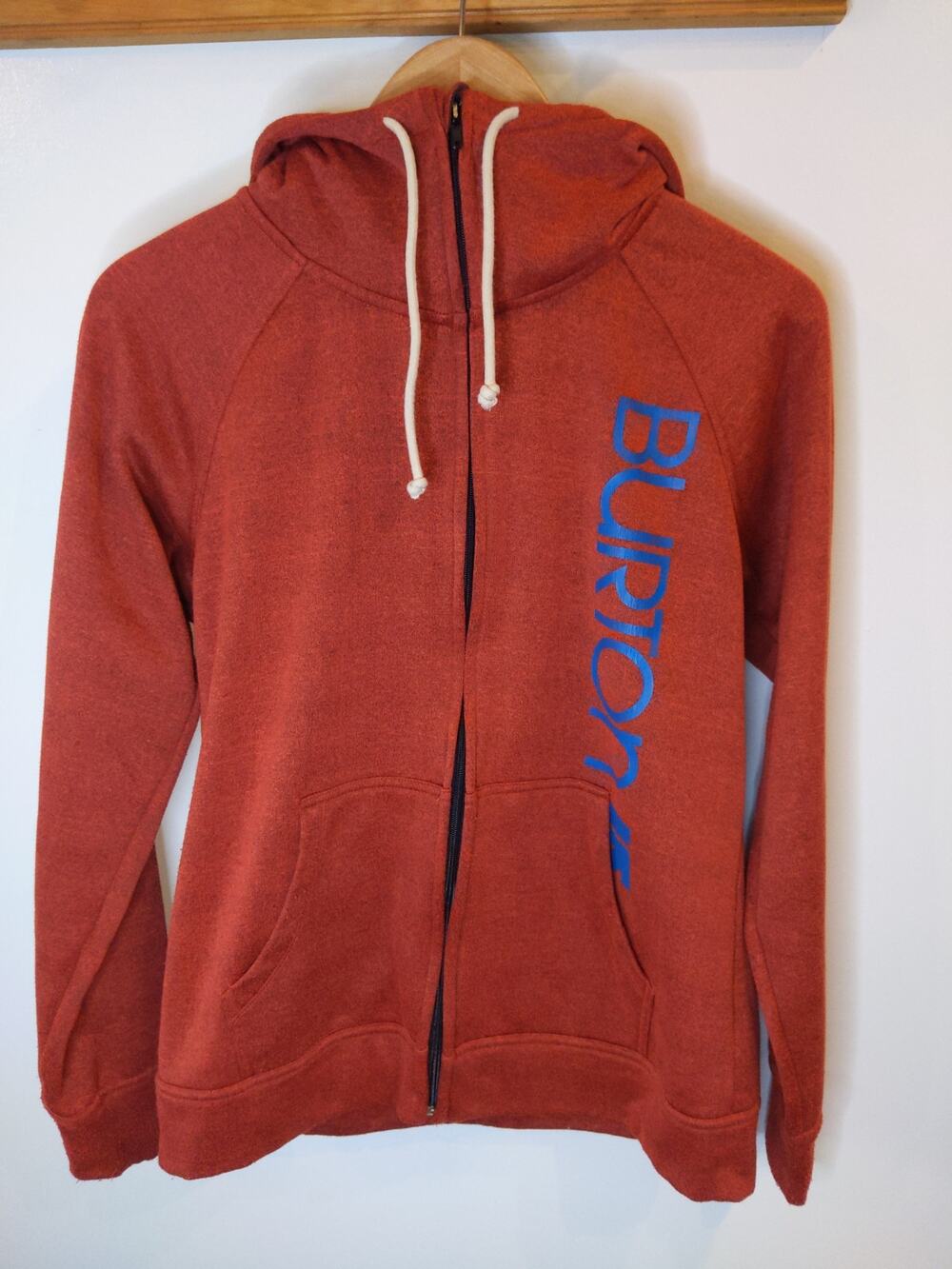 BURTON Women's Rust Orange Zip Up Hoodie Size S Snowboard Logo DryRide Gorpcore